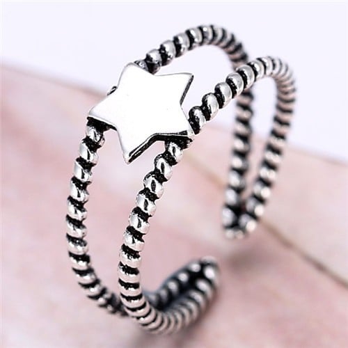 Star Embellished Dual Layers Hollow Vintage Fashion Ring