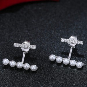 Sweet Korean Fashion Pearl And Cubic Zirconia Elegant Costume Sweet Korean Fashion Pearl And Cubic Zirconia Elegant Costume Earrings Silver