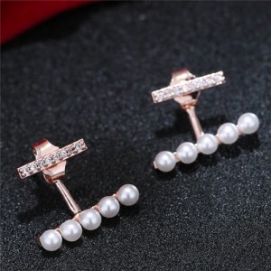 Sweet Korean Fashion Pearl And Cubic Zirconia Elegant Costume Sweet Korean Fashion Pearl And Cubic Zirconia Elegant Costume Earrings Rose Gold