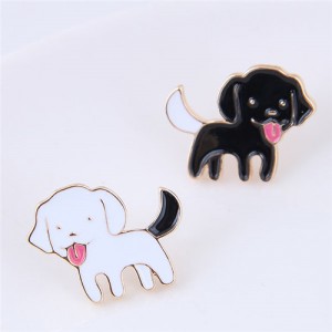 Adorable Black And White Dogs Asymmetric Fashion Stud Earrings