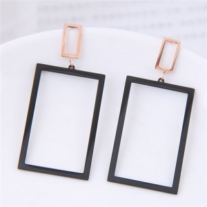 Large Black Rectangle Dangling Fashion Stud Earrings