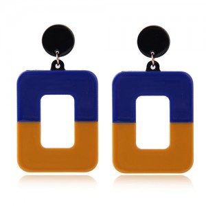 Contrast Colors Dangling Square High Fashion Women Statement Contrast Colors Dangling Square High Fashion Women Statement Earrings Blue And Brown