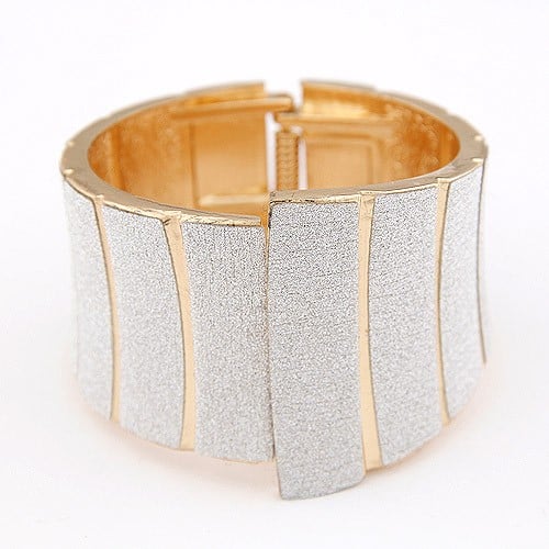 Punk Style Dull Polish Decorated Bending Sheet Bangle - Silver