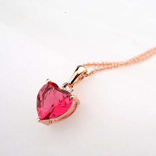 Sweet Red Zirconia Heart Pendant Rose Gold Necklace