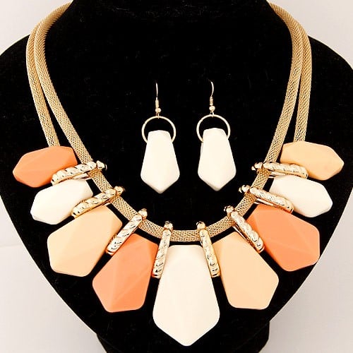 Irregular Candy Color Resin Pendants Fashion Necklace And Earrings Irregular Candy Color Resin Pendants Fashion Necklace And Earrings Set Light Orange
