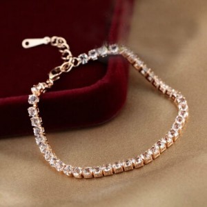 Cubic Zirconia Inlaid Simplistic Thin Style 18k Rose Gold Bracelet