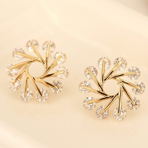 Luxurious Cubic Zirconia Snowflake Fashion Ear Studs - Golden