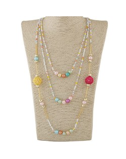 Multi-layer Mini Beads and Pearl Long Statement Fashion Necklace - Multicolor