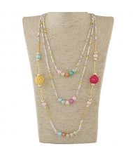 Multi-layer Mini Beads and Pearl Long Statement Fashion Necklace - Multicolor