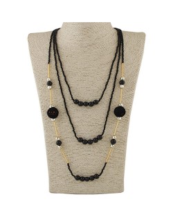 Multi-layer Mini Beads and Pearl Long Statement Fashion Necklace - Black