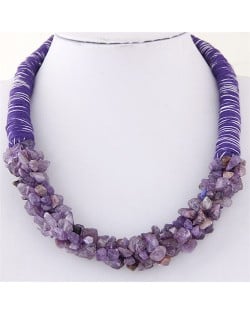 Bohemian Fashion Garlets Pendant Weaving Rope Short Costume Necklace - Violet
