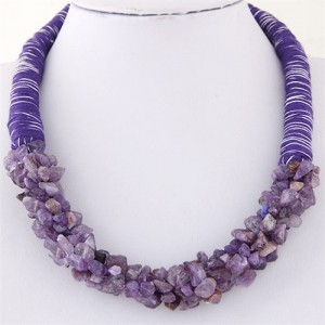 Bohemian Fashion Garlets Pendant Weaving Rope Short Costume Necklace - Violet
