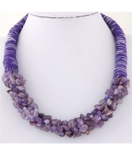 Bohemian Fashion Garlets Pendant Weaving Rope Short Costume Necklace - Violet