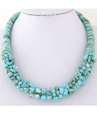 Bohemian Fashion Garlets Pendant Weaving Rope Short Costume Necklace - Teal