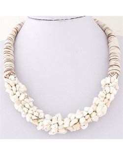 Bohemian Fashion Garlets Pendant Weaving Rope Short Costume Necklace - White