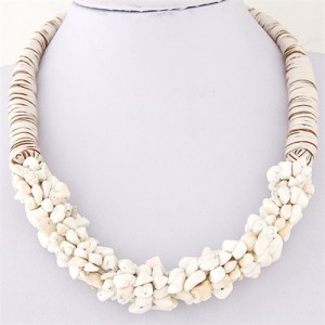 Bohemian Fashion Garlets Pendant Weaving Rope Short Costume Necklace - White
