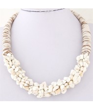 Bohemian Fashion Garlets Pendant Weaving Rope Short Costume Necklace - White