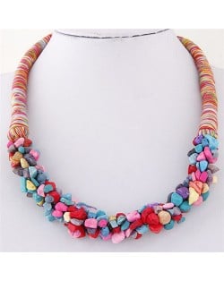 Bohemian Fashion Garlets Pendant Weaving Rope Short Costume Necklace - Multicolor