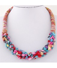 Bohemian Fashion Garlets Pendant Weaving Rope Short Costume Necklace - Multicolor