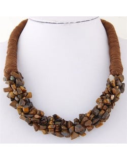 Bohemian Fashion Garlets Pendant Weaving Rope Short Costume Necklace - Coffee
