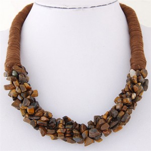 Bohemian Fashion Garlets Pendant Weaving Rope Short Costume Necklace - Coffee