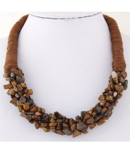 Bohemian Fashion Garlets Pendant Weaving Rope Short Costume Necklace - Coffee