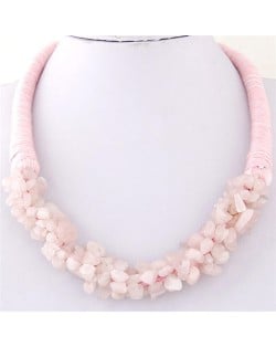 Bohemian Fashion Garlets Pendant Weaving Rope Short Costume Necklace - Pink
