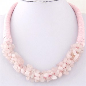 Bohemian Fashion Garlets Pendant Weaving Rope Short Costume Necklace - Pink