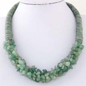 Bohemian Fashion Garlets Pendant Weaving Rope Short Costume Necklace - Bronze Green