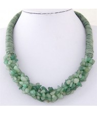 Bohemian Fashion Garlets Pendant Weaving Rope Short Costume Necklace - Bronze Green