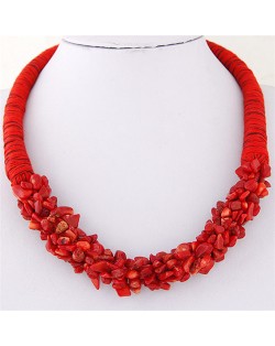 Bohemian Fashion Garlets Pendant Weaving Rope Short Costume Necklace - Red