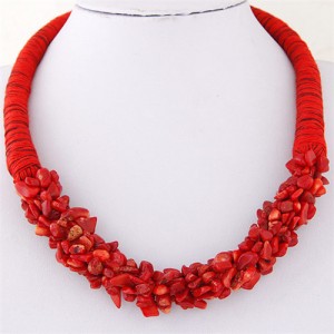 Bohemian Fashion Garlets Pendant Weaving Rope Short Costume Necklace - Red