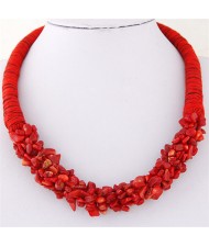 Bohemian Fashion Garlets Pendant Weaving Rope Short Costume Necklace - Red