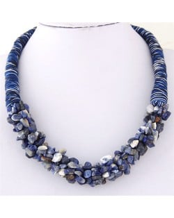 Bohemian Fashion Garlets Pendant Weaving Rope Short Costume Necklace - Blue