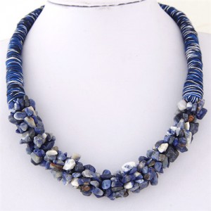Bohemian Fashion Garlets Pendant Weaving Rope Short Costume Necklace - Blue