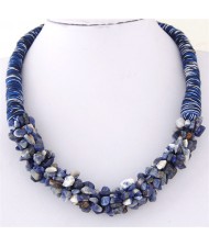 Bohemian Fashion Garlets Pendant Weaving Rope Short Costume Necklace - Blue