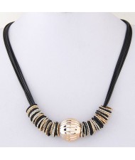 Golden Ball with Alloy Rings Pendants Wax Rope Fashion Costume Necklace