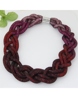 Weaving Style Shining Stardust Statement Fashion Short Necklace - Wine Red