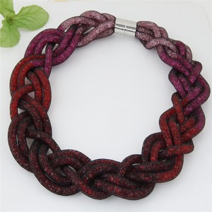 Weaving Style Shining Stardust Statement Fashion Short Necklace - Wine Red