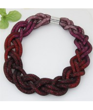 Weaving Style Shining Stardust Statement Fashion Short Necklace - Wine Red