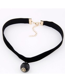 Fashion Design Pearl Pendant Cloth Necklace - Black