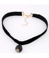 Fashion Design Pearl Pendant Cloth Necklace - Black
