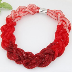 Weaving Style Shining Stardust Statement Fashion Short Necklace - Red