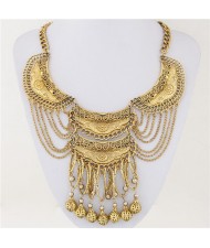 Bold Ethnic Style with Alloy Dangling Ball Pendants Statement Fashion Necklace - Golden