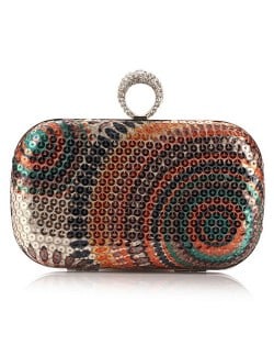 Peacock Feather Inspired Glistening Sequins Women Fashion Evening Handbag - Colorful Golden