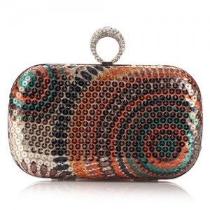 Peacock Feather Inspired Glistening Sequins Women Fashion Evening Handbag - Colorful Golden