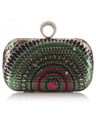 Peacock Feather Inspired Glistening Sequins Women Fashion Evening Handbag - Colorful Green