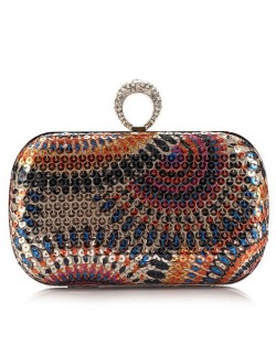 Peacock Feather Inspired Glistening Sequins Women Fashion Evening Handbag - Colorful Rose