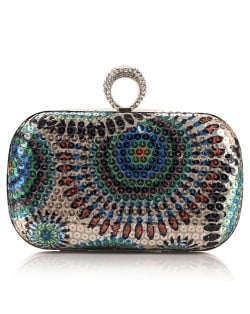 Peacock Feather Inspired Glistening Sequins Women Fashion Evening Handbag - Colorful Blue