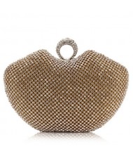 Luxurious Ring Decorated Rhinestone Allover Women Fashion Evening Handbag - Golden